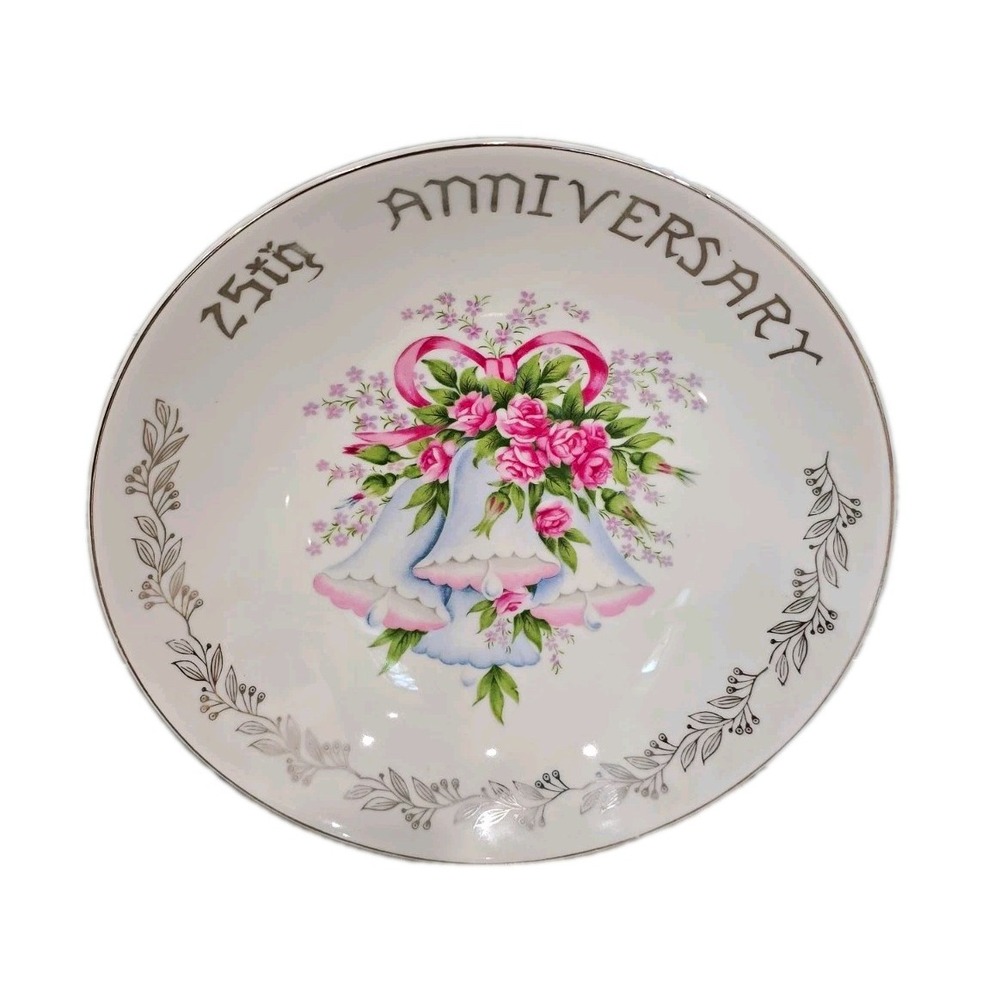 Norcrest Fine China B-377 25th Anniversary Floral Bells Decorative Plate 10 in